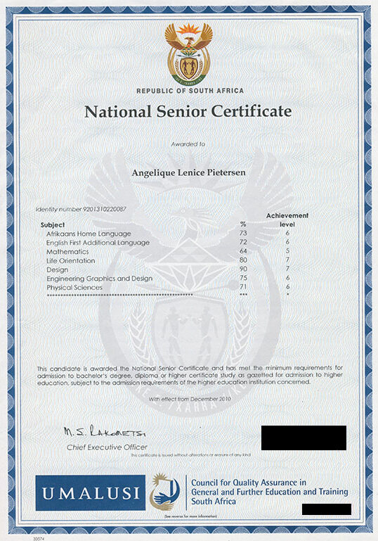 Certification – Angelique Pietersen
